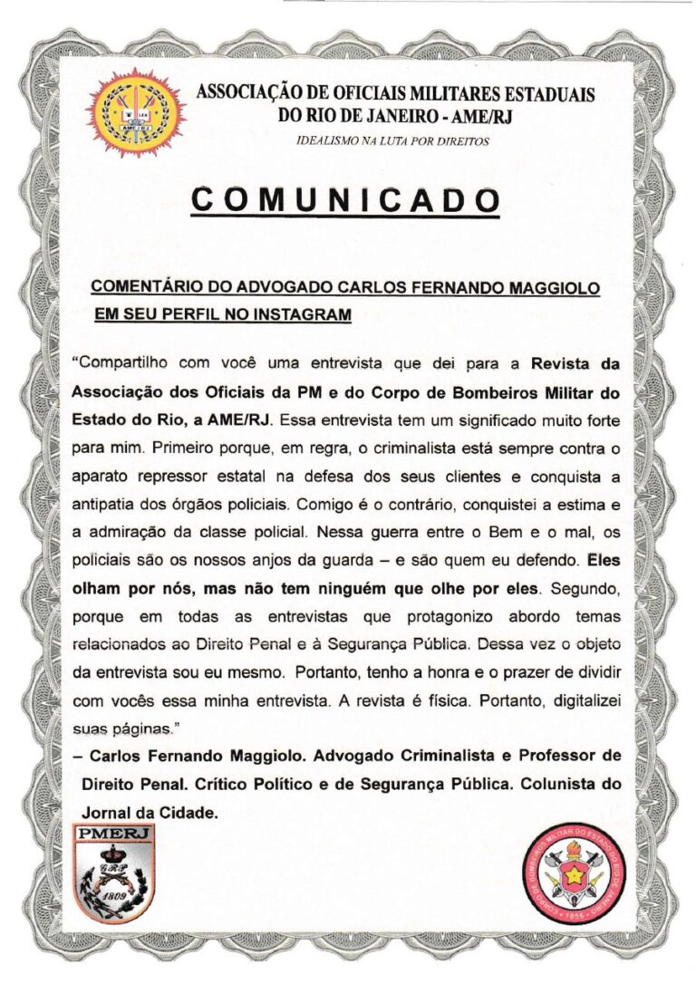Agradecimento ao advogado Carlos Fernando Maggiolo